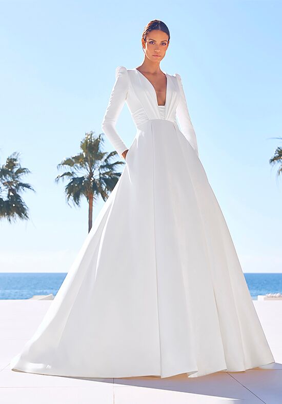 Crepe Wedding Dress With Long Sleeves, A Line Wedding Dress