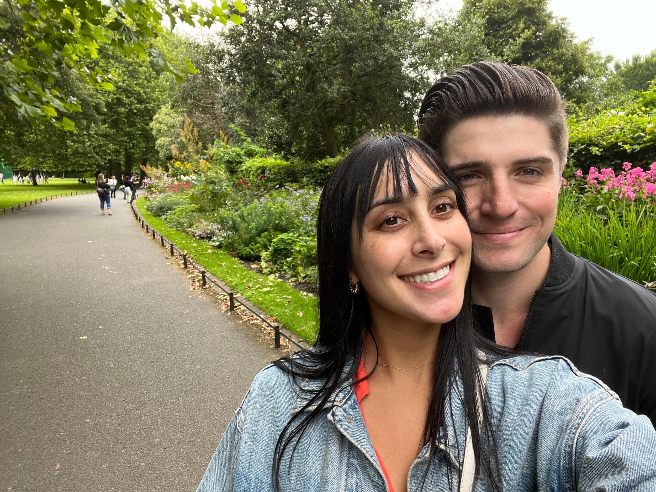 Lila and Tyler in St. Stephen's Park in Dublin, Ireland. Stop 1 on their first couple's trip to Europe! 