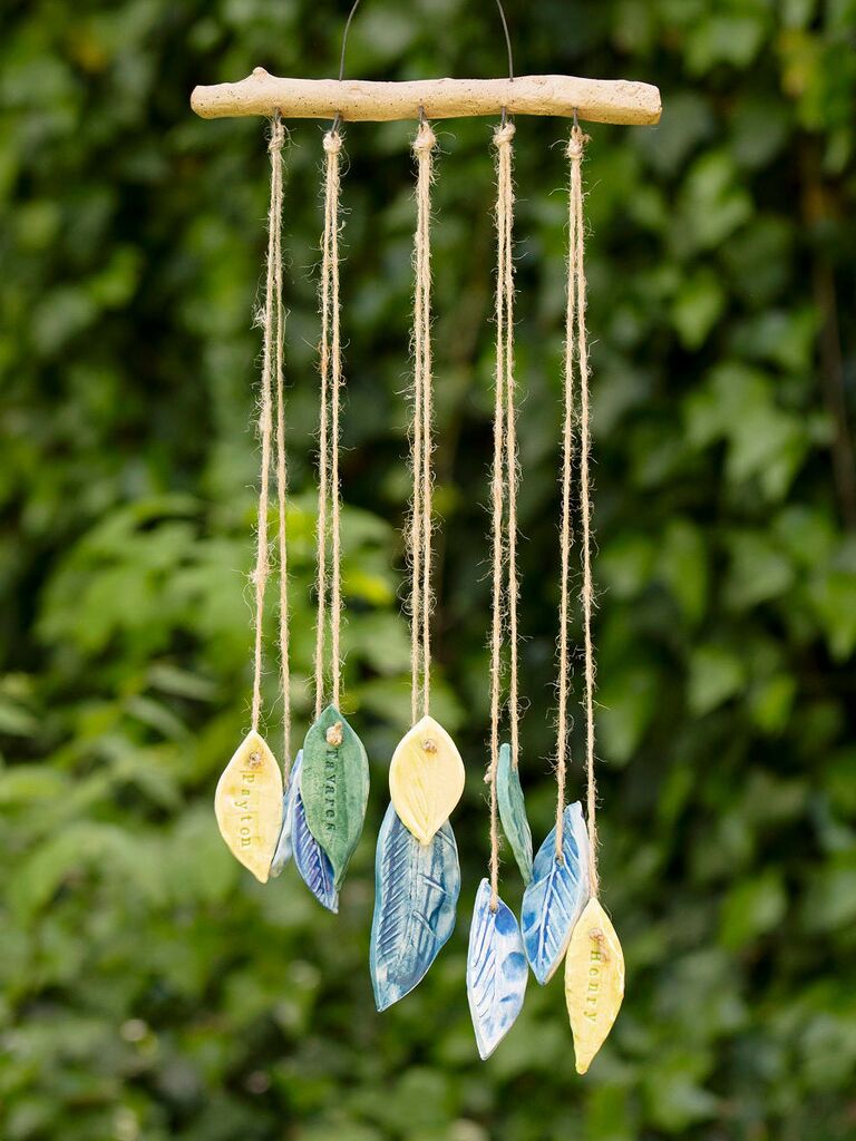 Customizable wind chime with ceramic leaves traditional gift for 18-year anniversary