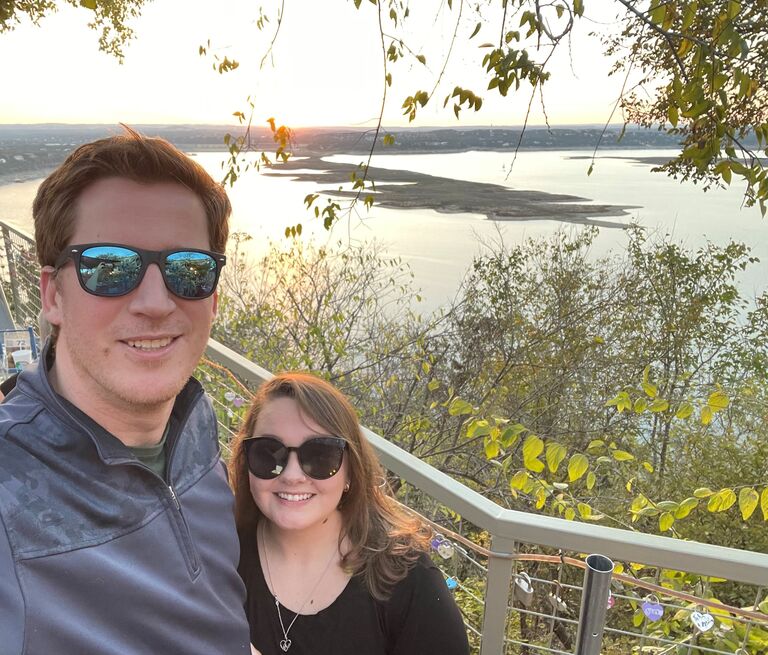 Sarah & Steve explore Austin. This was Steve's first time in Austin, so she took him to the Oasis on Lake Travis.