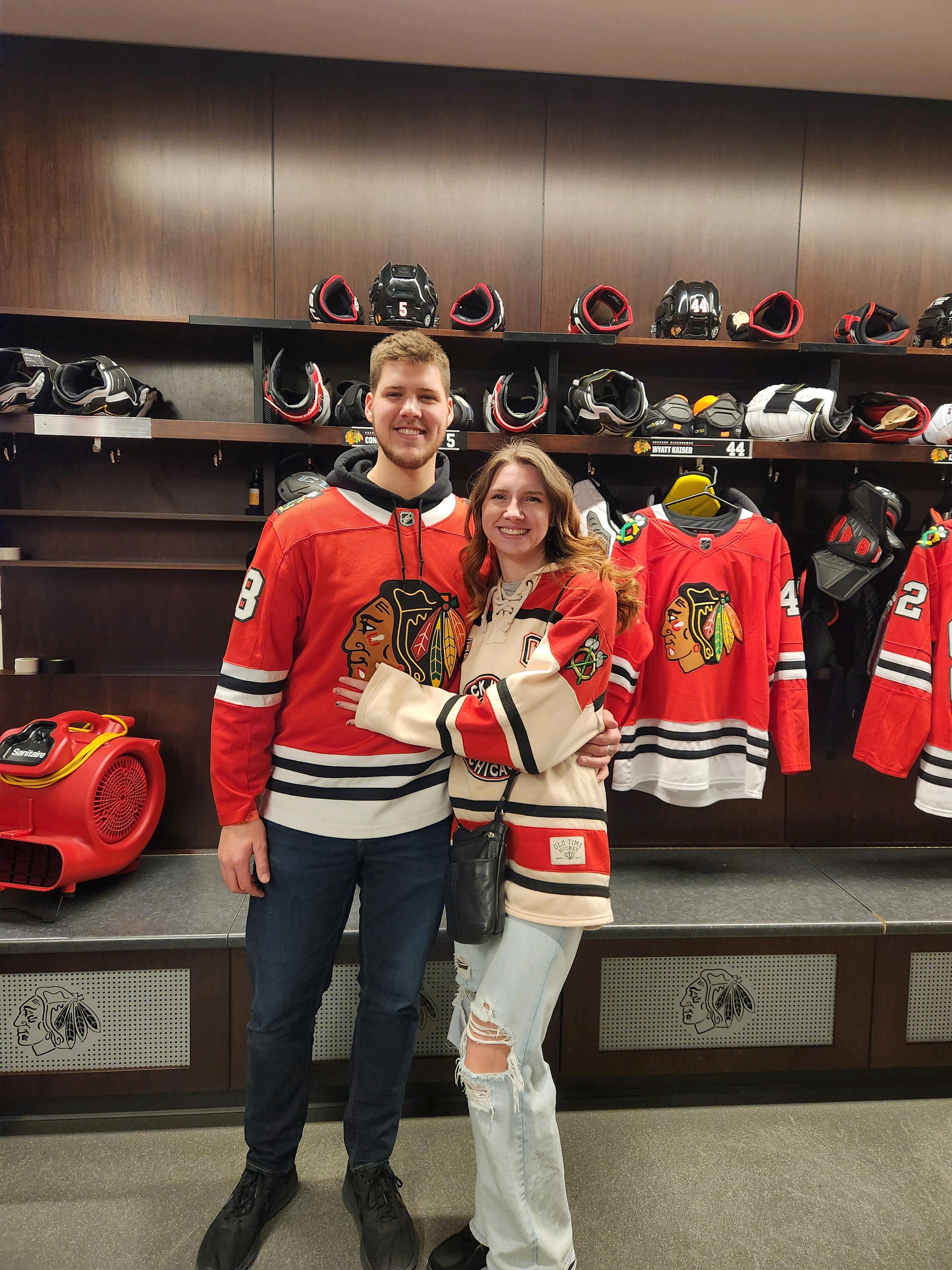 At the Blackhawks game. Locker room tour.