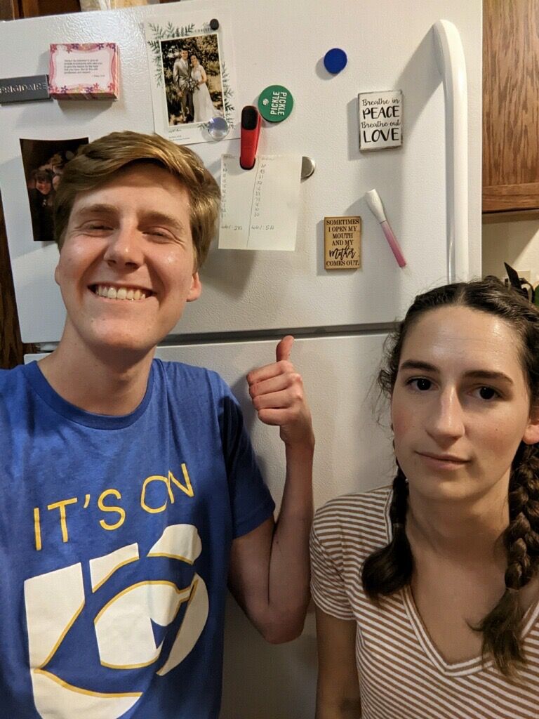 In the early days of their relationship, they played a lot of scrabble together. This photo was taken after Maddie had a loss so tough that Andrew had to put the score sheet on her fridge.