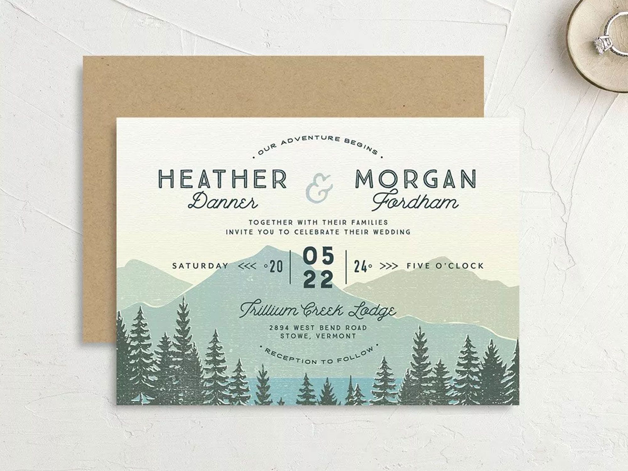 scenic forest mountain wedding invitation