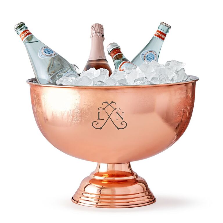 Monogrammed copper ice bucket gift idea for 40th anniversary. 