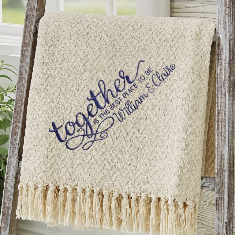 Embroidered afghan wedding gift for sister