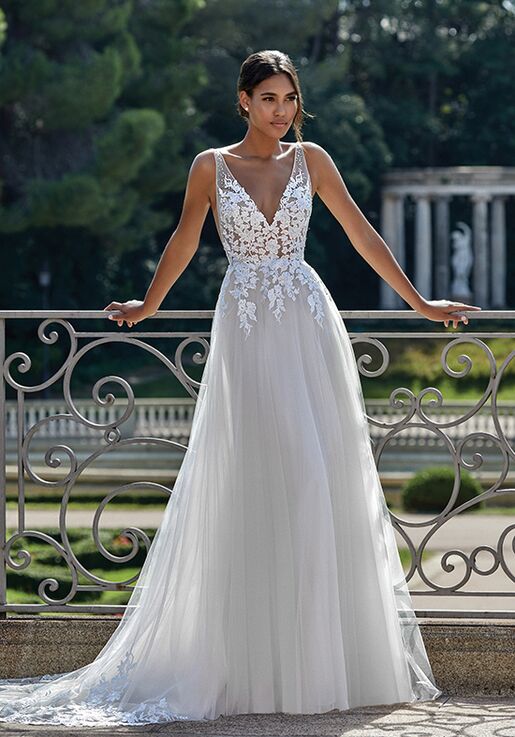 a line deep v wedding dress