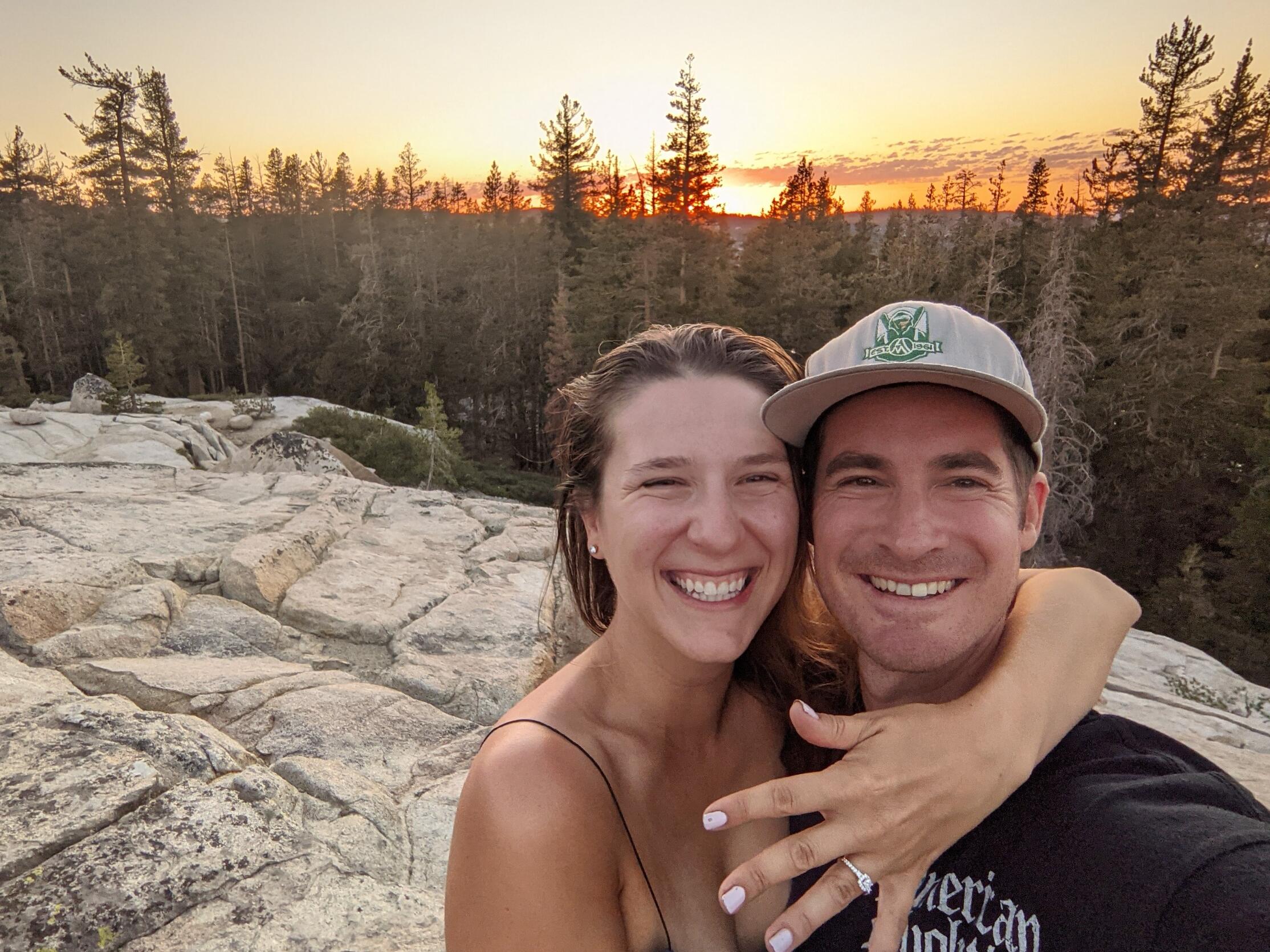 Eric proposed while backpacking in the Sierra Nevada mountains near Tahoe. Of course, Baileigh said yes! 