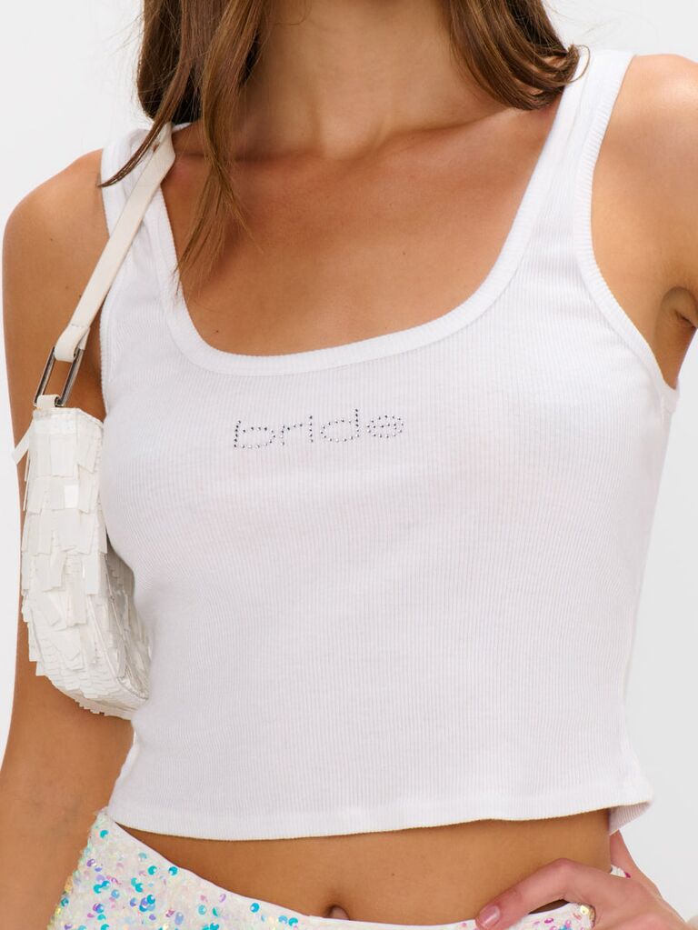 White 'bride' tank top bachelorette outfit from Show Me Your Mumu