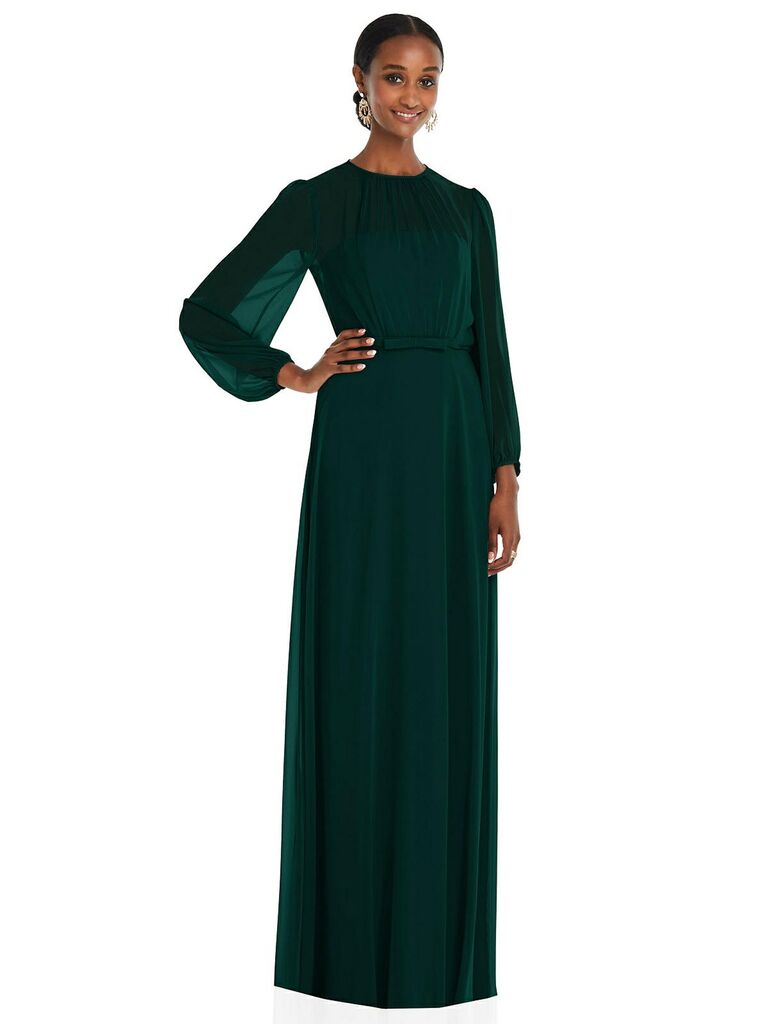 Emerald Green Velvet Dress, Long Sleeve Velvet Dress, Wrap Maxi Dress,  Bridesmaid Wrap Gown, Velvet Bridesmaid Dress 