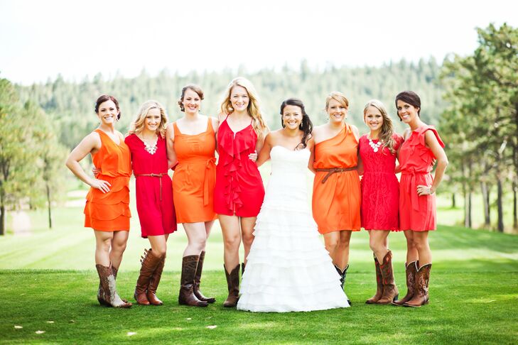 red and yellow bridesmaid dresses