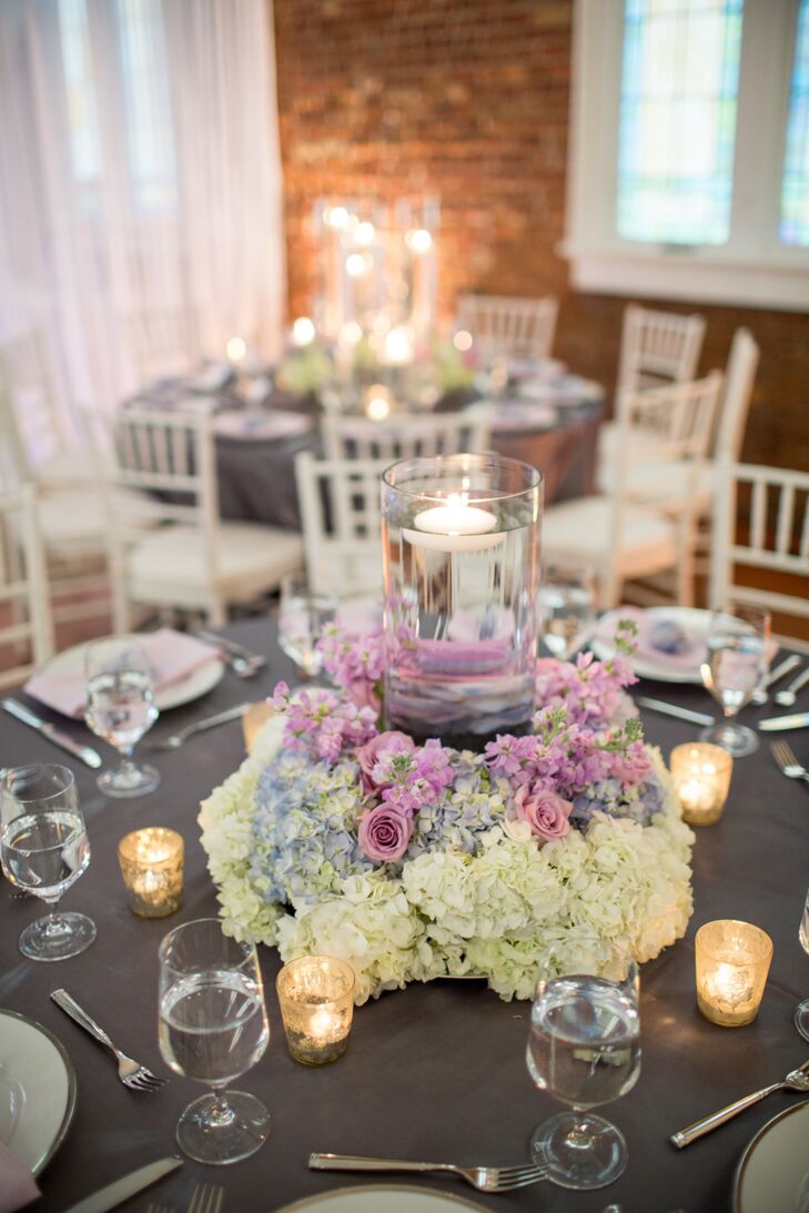 Lavender Roses White Hydrangea Romantic Wedding Centerpieces 3429