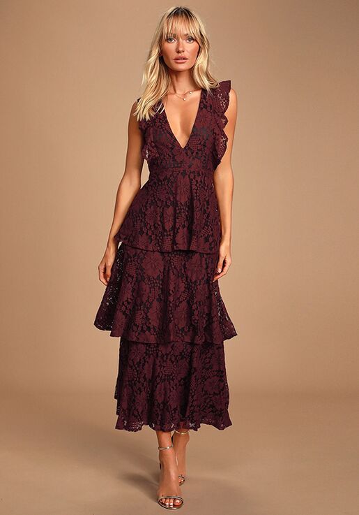 Lulus Molinetto Burgundy Lace Ruffled Tiered Sleeveless Maxi Dress ...
