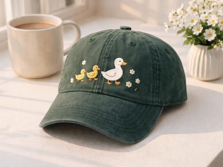 Duck family embroidered hat