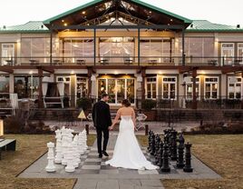 Couple in front of Liberty House Restaurant in Jersey City