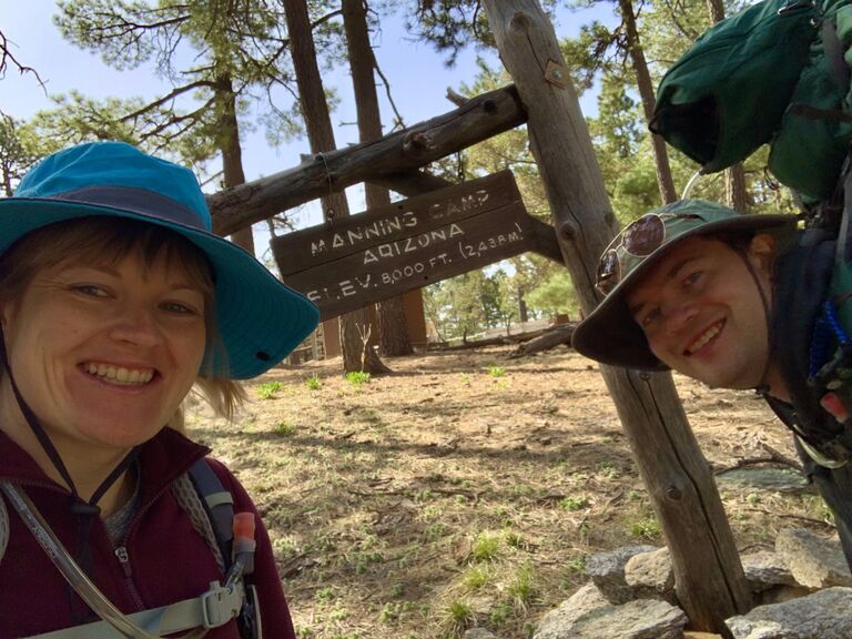 Smiling through the pain of our first backpacking trip up to Manning Camp in Saguaro National Park.