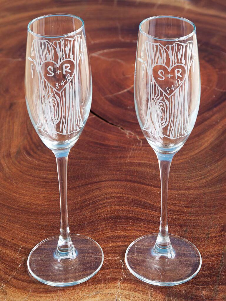 Set of 6 - Custom Engraved Champagne Glass, Bridal Party Champagne