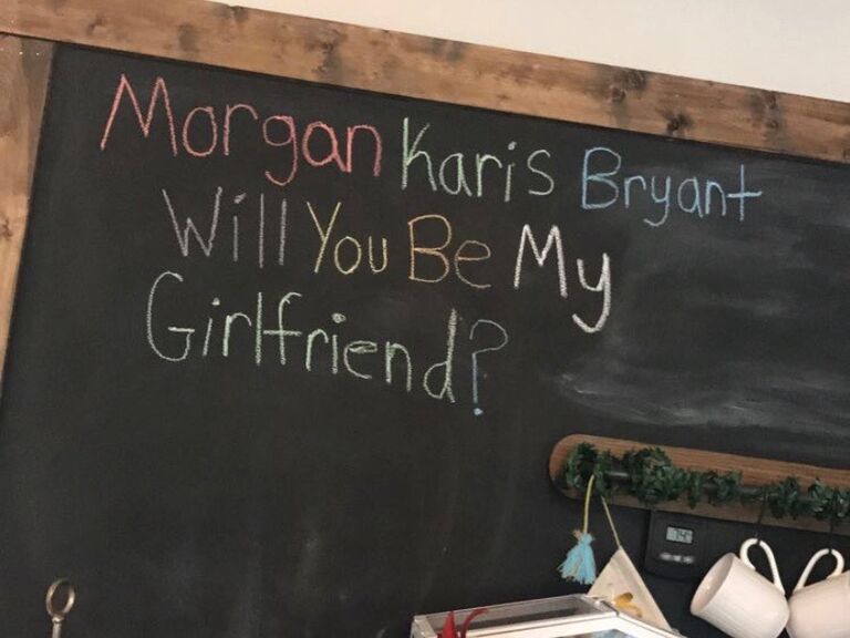 The day we officially started dating. Noah planned a scavenger hunt for me to find the secret message on the chalkboard. It was so sweet! Little did we know that this was the day we decided on forever.
