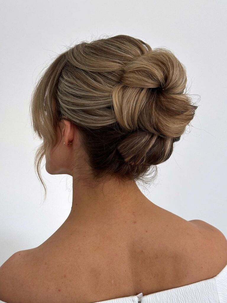 Twisted knot bun wedding updo for long hair