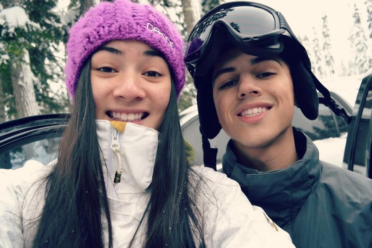 Celebrating our *2* year anniversary! Chris teaching Connie how to snowboard up at Stevens.