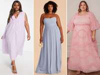 Collage of three gorgeous plus-size bridesmaid dresses