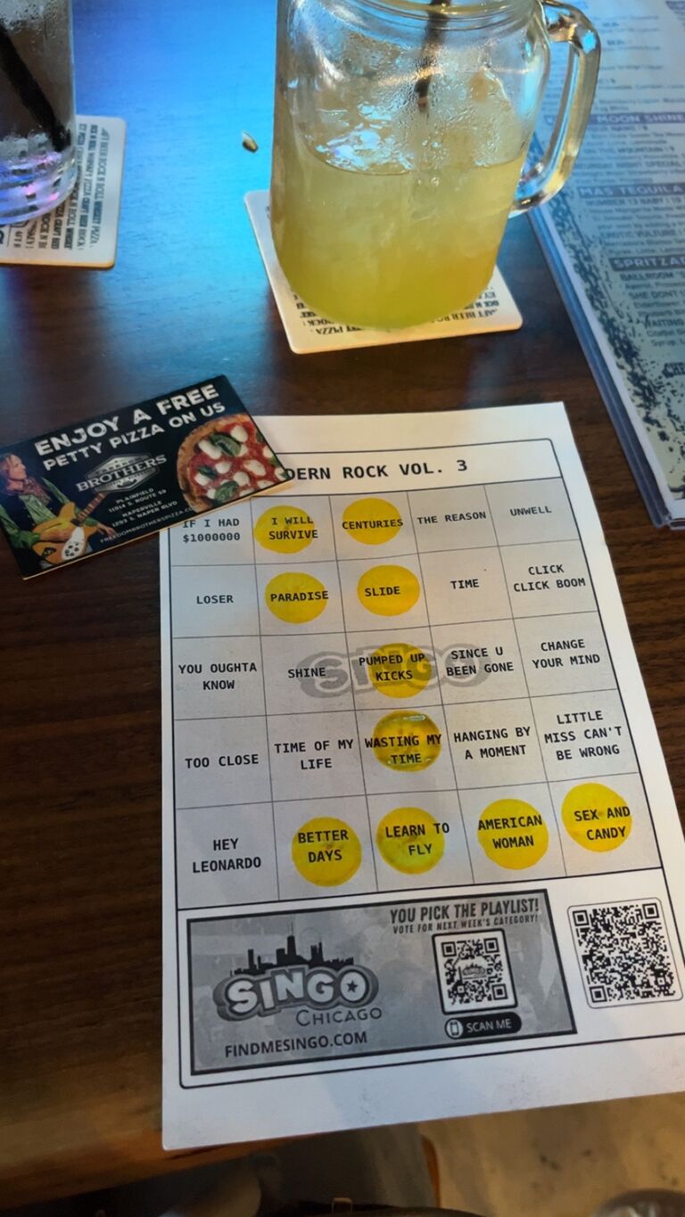 Winning SINGO again for a free pizza! 