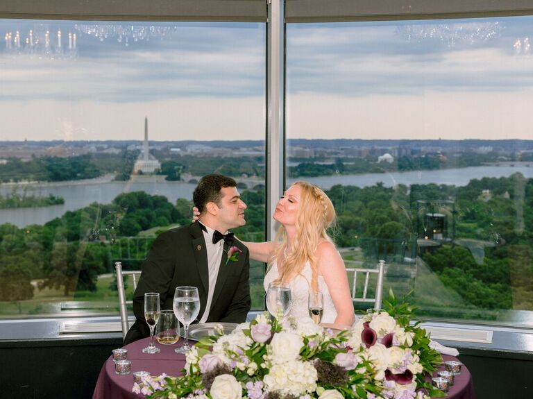Romantic couple portrait with a sky view backdrop
