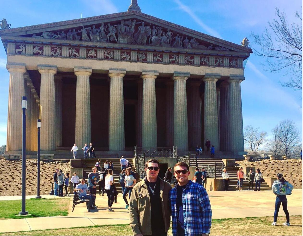 Gavin and Harrison's 1st vacation together. They elected to go to Nashville and this picture is in front of the Parthenon. 