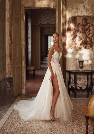 Patterned Glitter Tulle Ball Gown with Illusion Sabrina Neckline