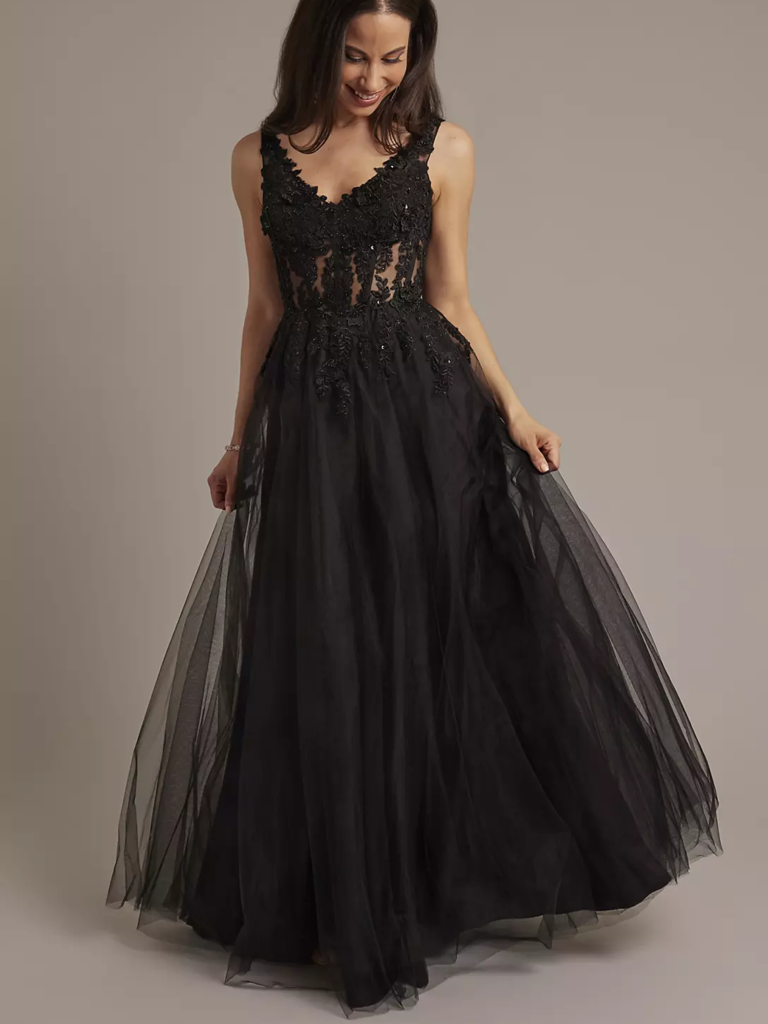 Galina black tulle Halloween wedding dress