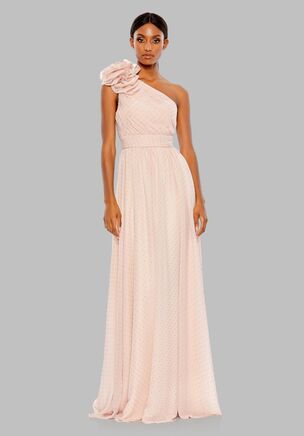 Embrace effortless elegance with this stunning one shoulder gown. Crafted from airy chiffon fabric, this dress features an eye-catching shoulder ruffle, allover metallic polka-dots, and a flattering pleated bodice. Perfect for evening affairs and black tie events, you're sure to feel beautiful in this gown.