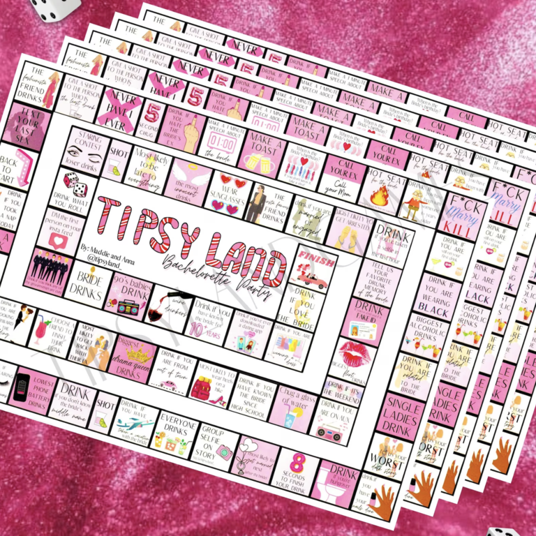'Tipsy land' board game for bachelorette party sleepover