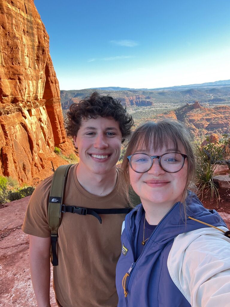 Made it to the top of a very steep hike up Cathedral Rock in Sedona. Just a few hours before he proposed!