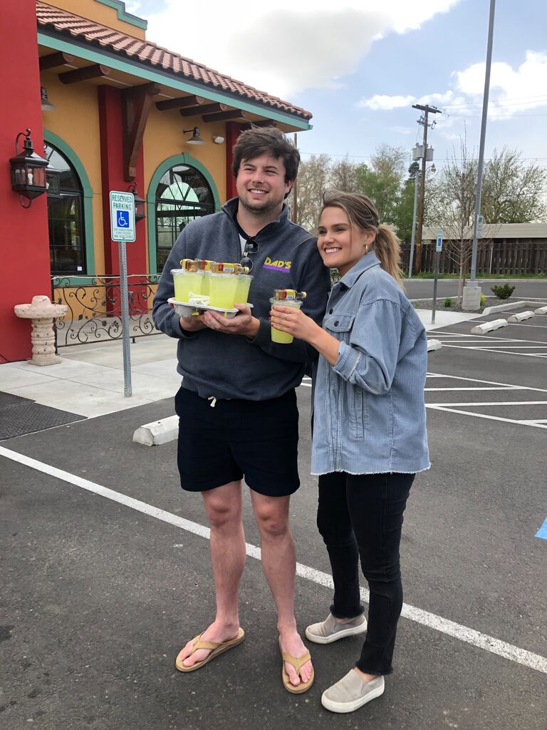 Celebrating Alex's birthday in Walla Walla during COVID, with to-go margaritas.