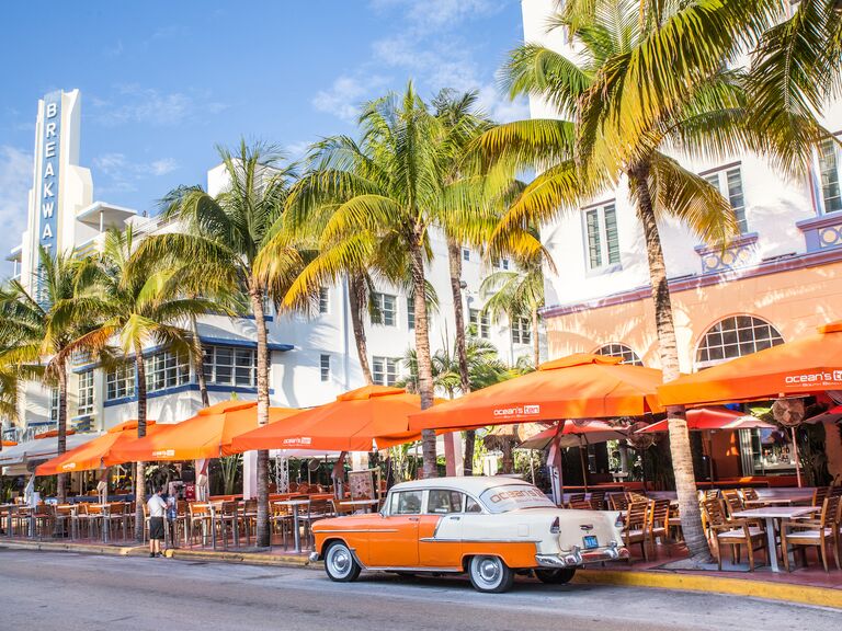 View along Ocean Drive along South Beach Miami