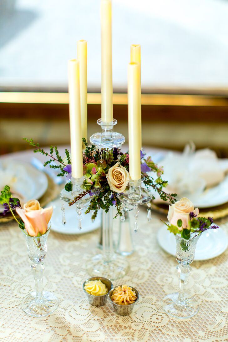 Ivory Taper Candle Flower Wedding Reception Centerpieces