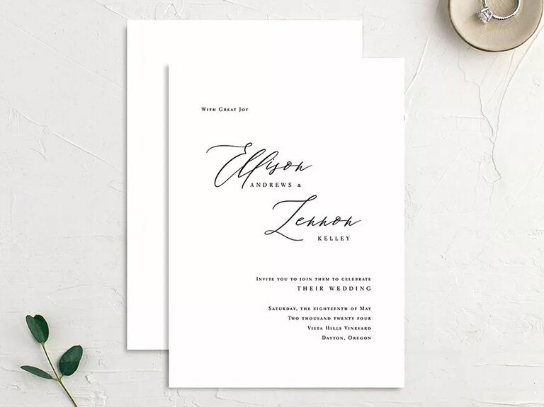 Focus on personalized names in script on white background