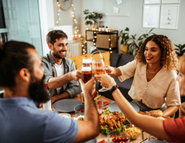 Couples cheersing glasses together on a double date