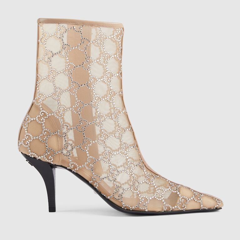 Monogram embellishment block heel boots sale