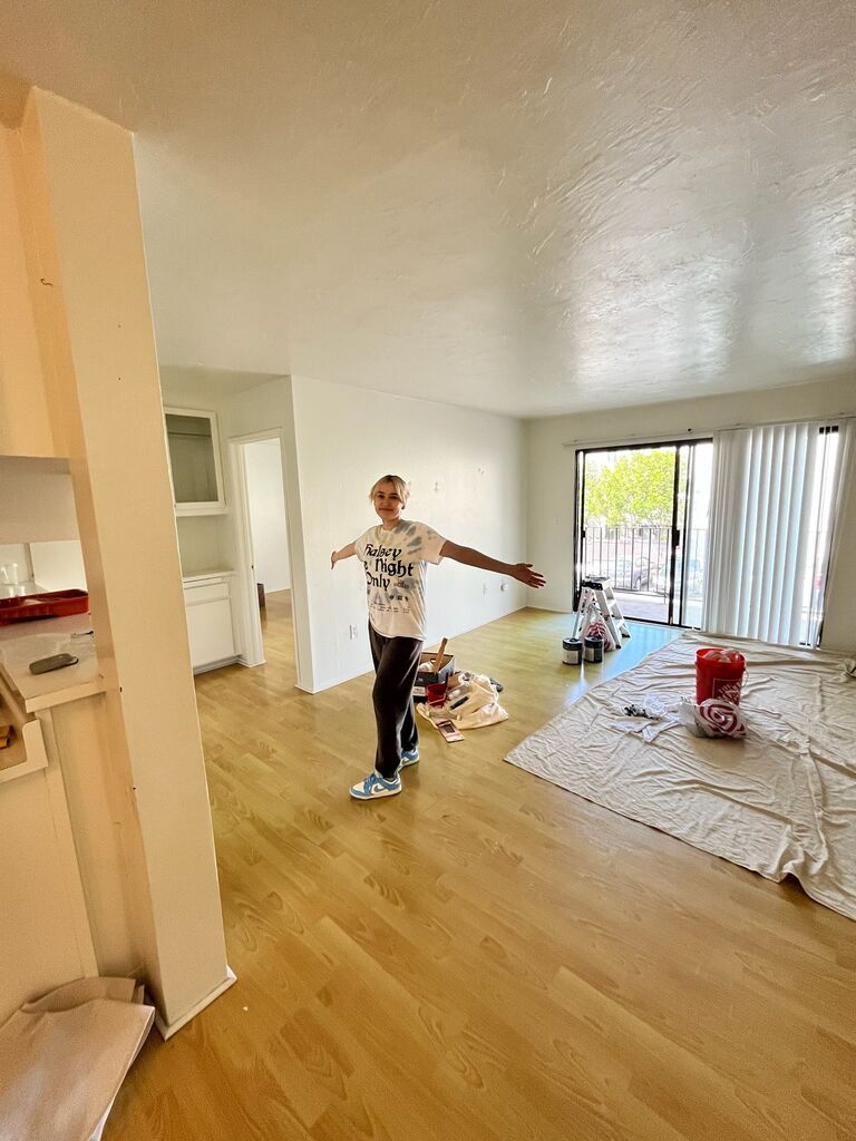 Bre in our first apartment together. She is officially a San Diegan. 