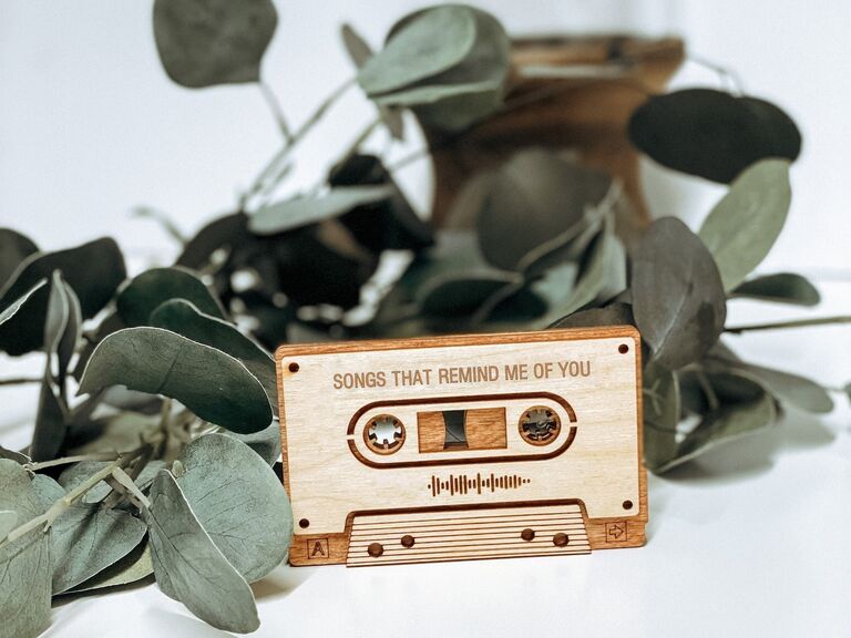 A wooden cassette tape with 