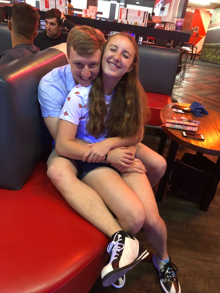 Over the summer break Sara and DJ would take turns driving to see each other on the weekends. This time DJ drove up from Maryland and they went Bowling together. Since then, bowling has become one of their favorite activities to do. 