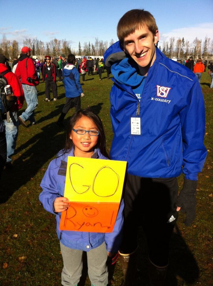 Anna Grace came out in full force to support Ryan at the state cross-country meet.