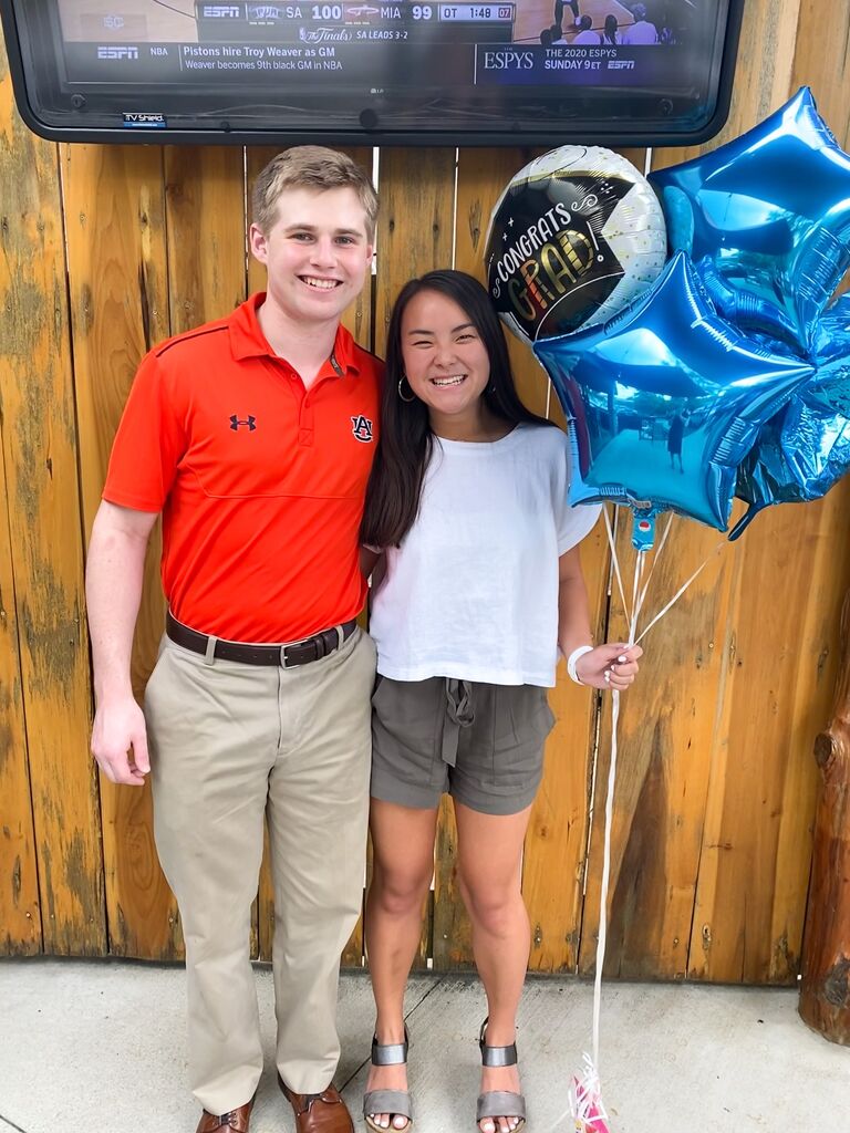 Sara's (delayed) graduation day-thanks Covid! Chris got to meet some of her family friends from out of town at the celebratory dinner. This was the first picture they posted together, letting everyone know that it was official!