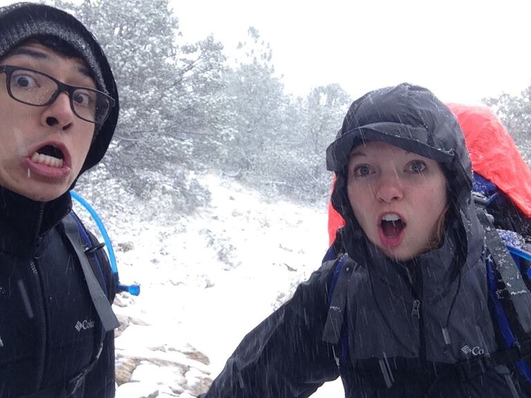 We woke up to a blizzard! Packed up quickly and raced to get off the mountain.