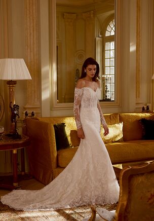 Allover Lace Fit and Flare Gown with Sheer Bodice and Exposed Boning