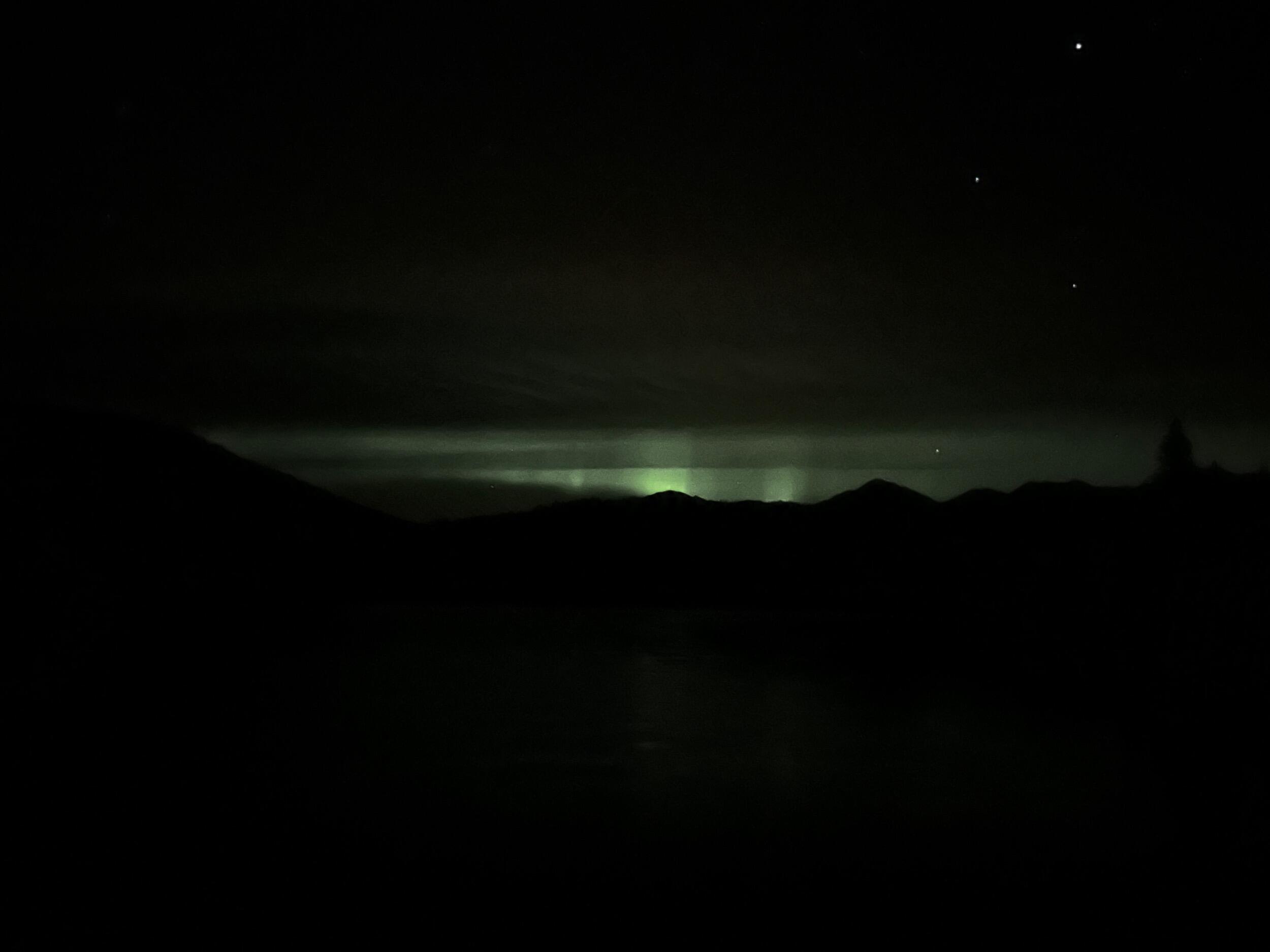 Seeing the northern lights over Pyramid Lake, Jasper...