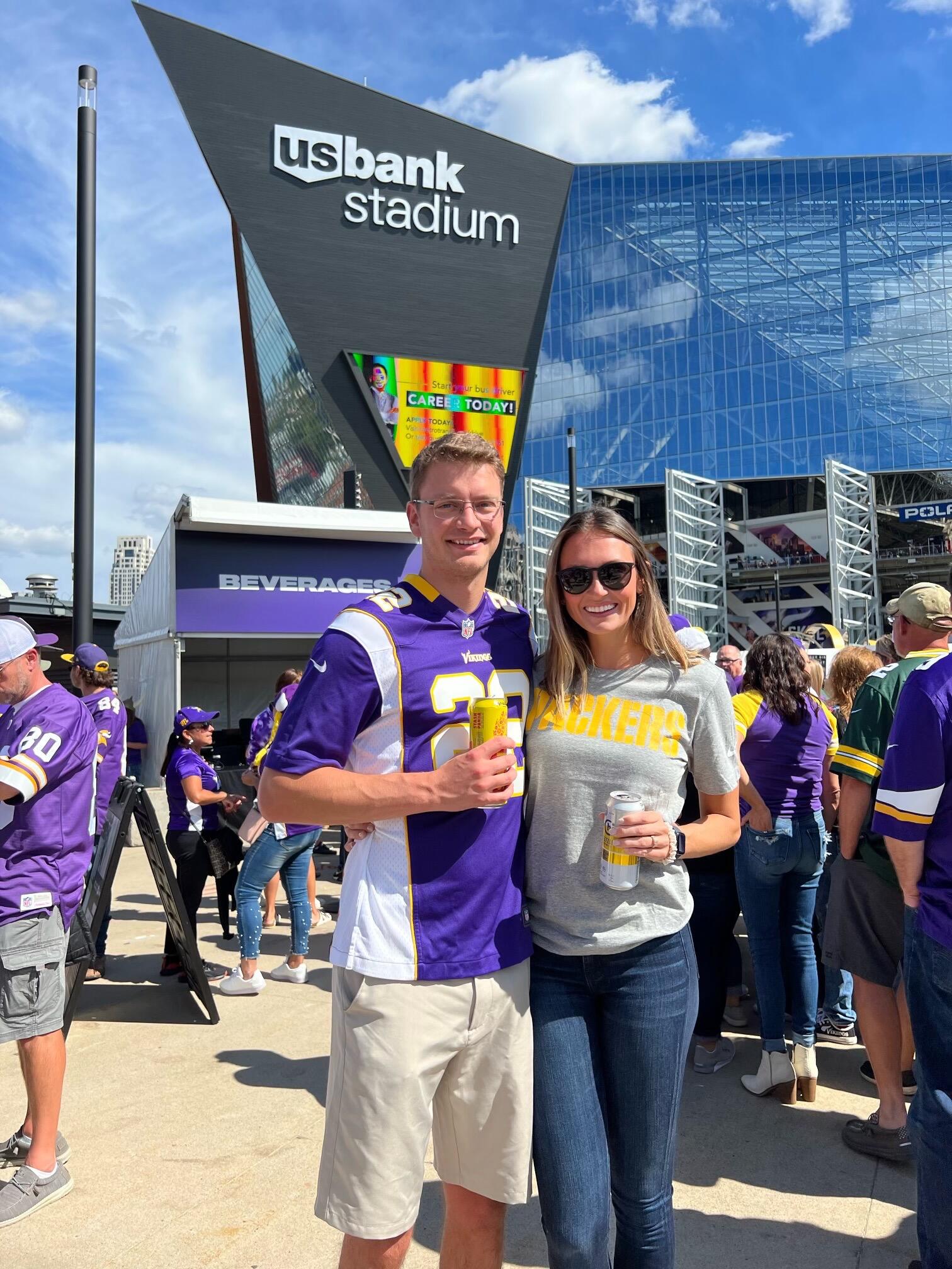 Packers + Vikings game for Danica's birthday at US Bank Stadium. 