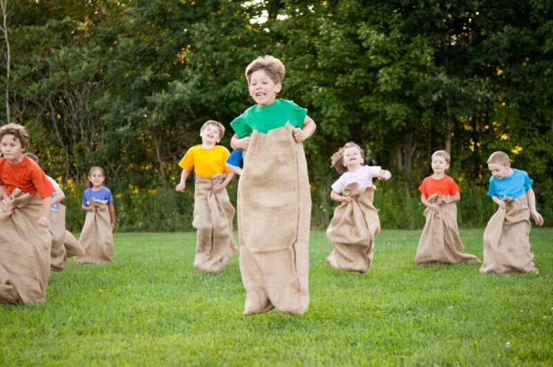 kid-friendly St. Patrick's Day party ideas - potato sack race