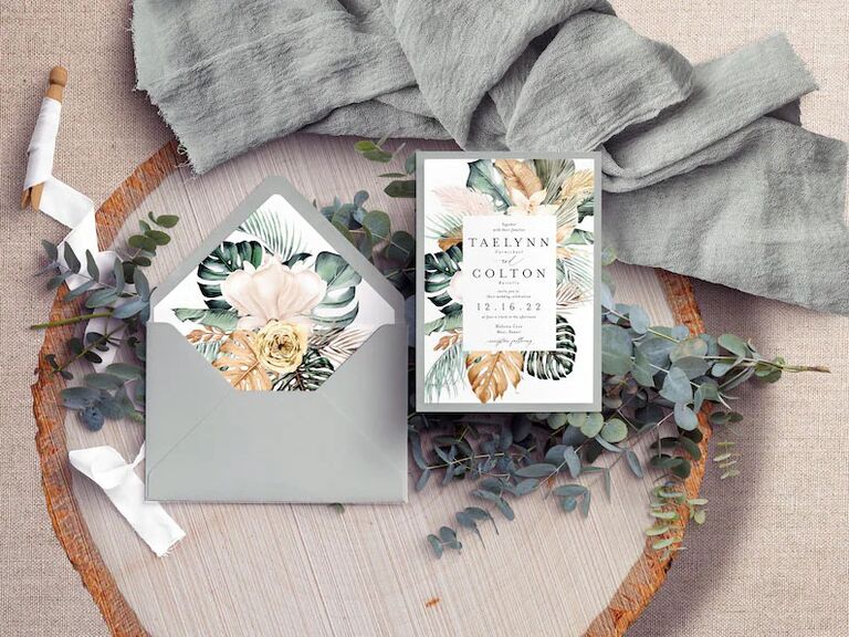 Stephanie & David's Tropical Bamboo Scroll Wedding Invitation