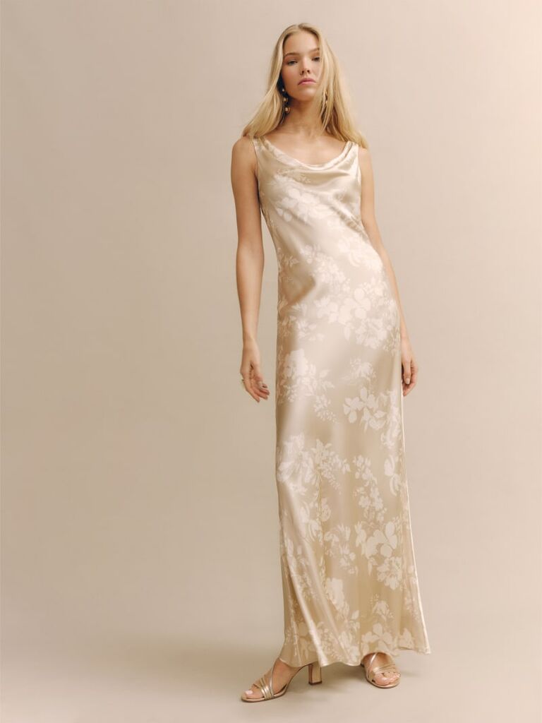 Adele Halter Maxi Dress ~ White Shell Luxe Satin